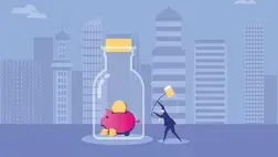 Man using hammer to break glass with piggy bamk Man using hammer to break glass with piggy bamk