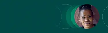 A green background with a round headshot of a past attendee of The Leadership Transition programme, INSEAD’s leadership transformation programme that helps executives transition from a manager to a strategic leadership role.